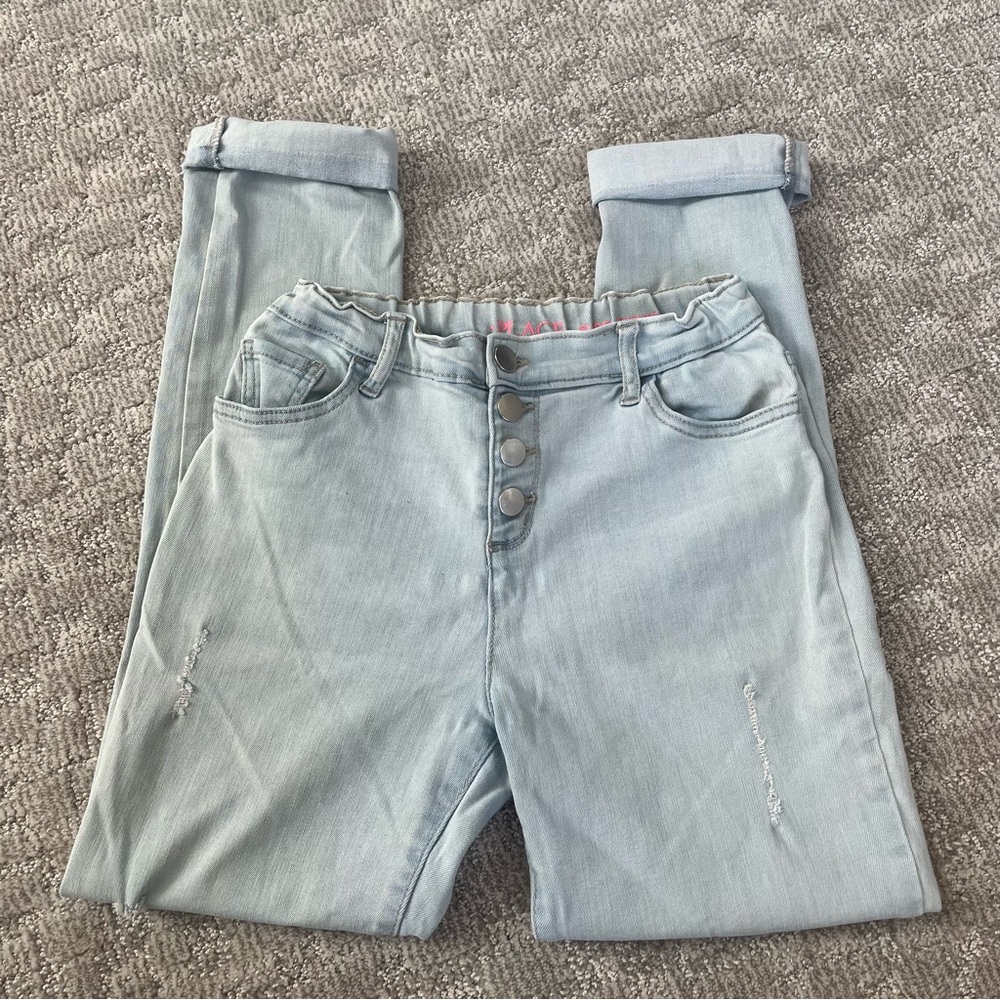 Children's Place Girls Light Blue Button-Fly Distressed Skinny Jeans Size 14